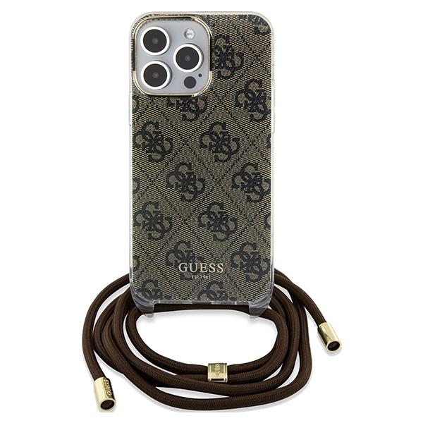 Etui do iPhone 15 Pro Guess Crossbody Cord 4G Print Brązowy