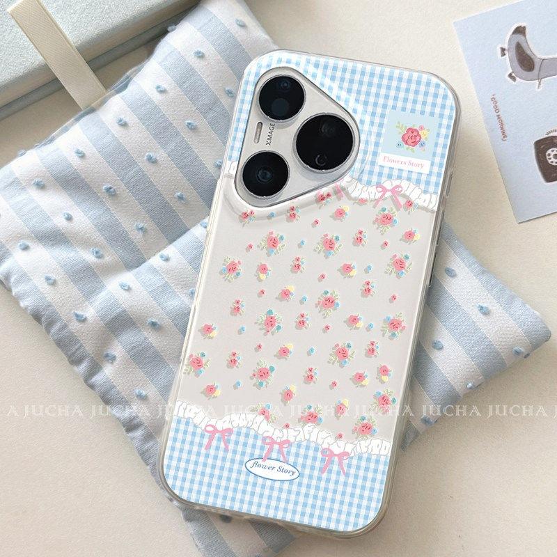 Applicable to Huawei purapro mobile phone case anti-drop new Huawei with pendant por plaid small floral