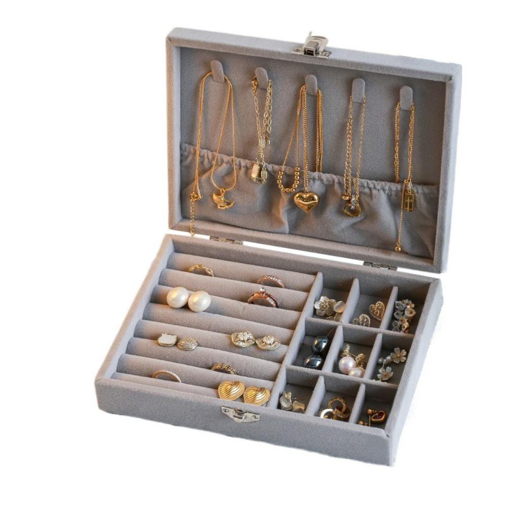 Dustproof Jewelry Storage Box Flip Lid Divided Necklace Tray Classification