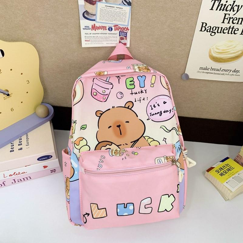 Kindergarten School Bag Cute Kapibara Print Boys And Girls Backpack Children'S Backpack