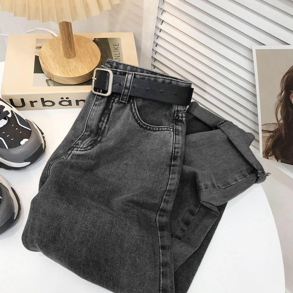 Женские джинсы с высокой талией в стиле ретро — осень 2021 г., корейский стиль, свободный облегающий крой, брюки-шаровары цвета моркови с девятью точками