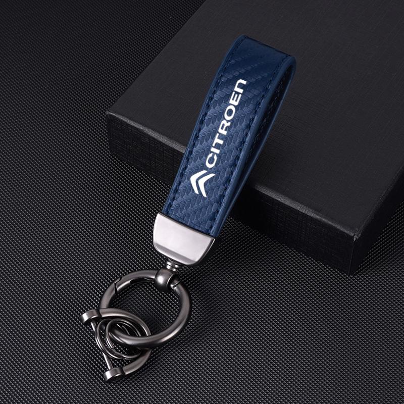 GJDJ7 Carbon Leather Key Chain Ring Keyring For Citroen C1 C2 C3 Vts C4 Saxo C4L C5 C6 C8 Xsara Picasso Berlingo Cactus Aircross C3-XR