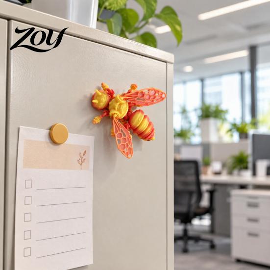 Decorative Magnetic Bee 3D Printed Refrigerator Magnet, Realistic Flexible Joint Figurine, Articulated Figure Decor for Kitchen Fridge & Office