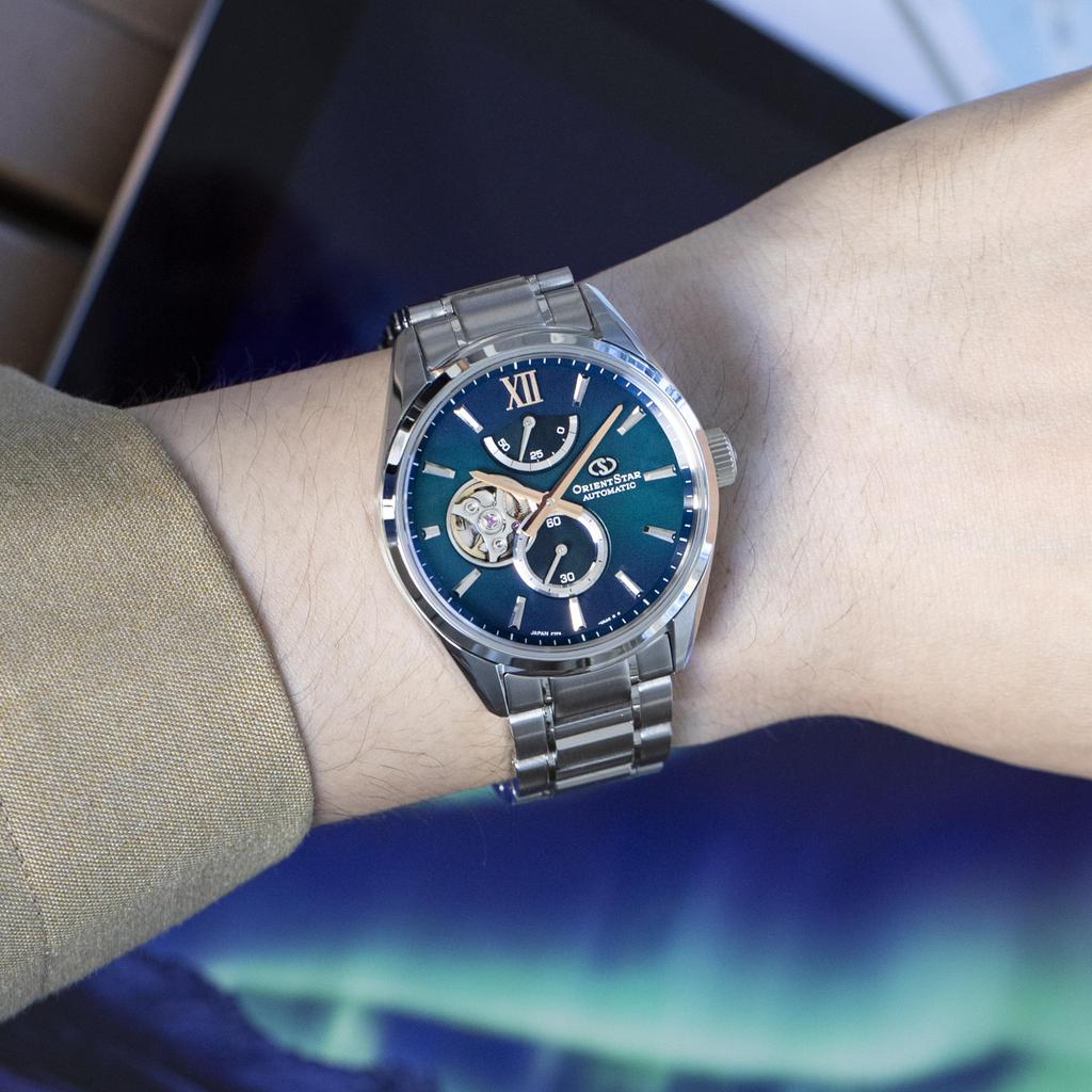 Orient Star M34 F7 Automatic Made In Watch, Semi-Skeleton, Mechanical, Japan, 2-Year Manufacturer's Warranty, RK-BY0001A, Men's, Blue-Green