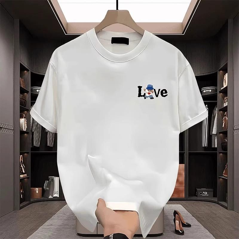 Летняя футболка с круглым вырезом, принтом «Love» и мультяшной графикой, модная повседневная, из чистого хлопка, с коротким рукавом, мужская