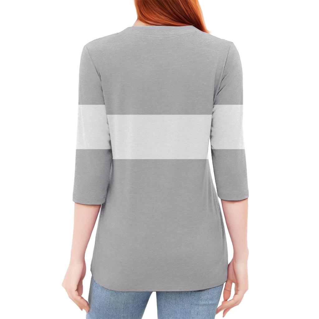 Женская мода повседневный свободный топ с рукавом 3/4 и круглым вырезом