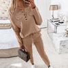 2 Pcs/Set Women Top Pants Suit Round Neck Long Sleeves Solid Color Blouse Elastic Waist Slim Fit Trousers Daily Wear Sport Outfit Fall Spring