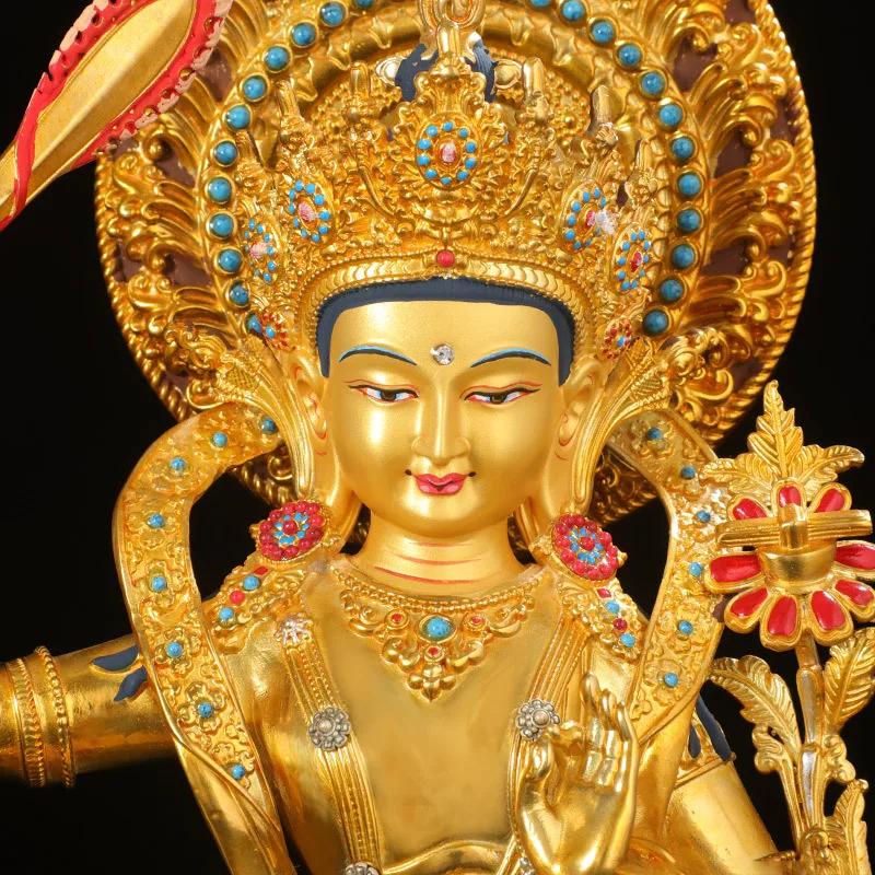 Бутик Тибетская Тибетская Медь Тантра Медь Позолоченная Манджушри Бодхисаттва Настольное Украшение