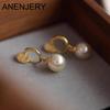 ANENJER  Simulated Pearl Disc Clip On Earring for Women Girl Fake Piercing Gold Color Clip Earrings Jewelry Accessory
