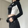 Casual Y2K Zip Up T Shirt Women Stand Collar Long Sleeve Crop Tops Slim Graphic T-shirts Female 90s Vintage Clothes Base Tees