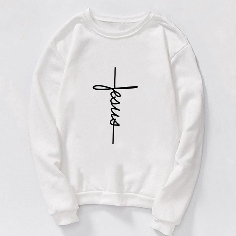 2023 Женская толстовка с принтом Иисуса Faith Over Fear Уличная одежда Осень-зима Пуловеры с круглым вырезом Harajuku Женская толстовка с капюшоном Топы Одежда