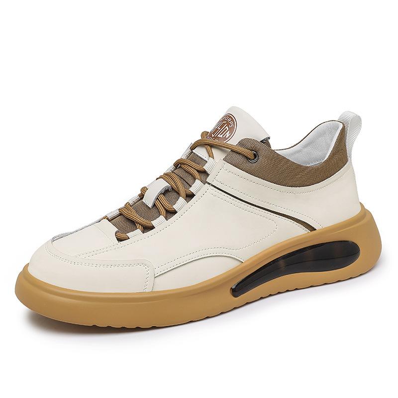 Повседневная кожаная обувь мужская мягкая подошва дышащая модный тренд мужская обувь 2025 новая шнуровка круглый носок белая спортивная и повседневная обувь
