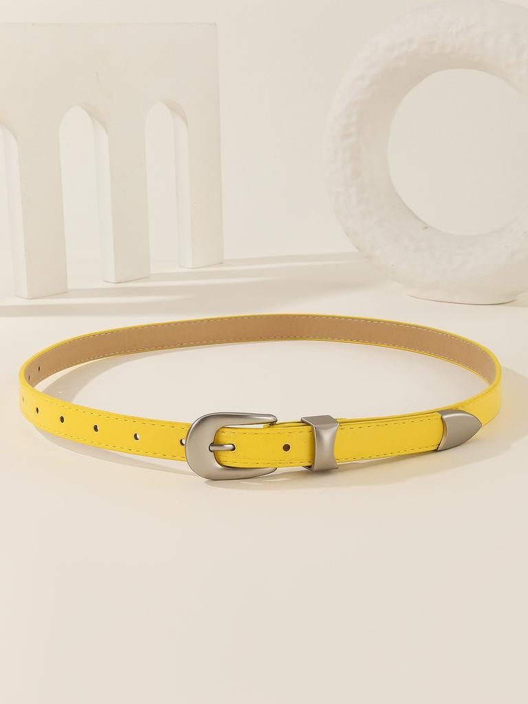 Simple Solid Color Metal Buckle Decoration Women Casual Belt For Daily Use