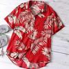 Men Shirt Lapel Leaf Print Lightweight Short Sleeve Buttons Hawaiian Shirt for Club
