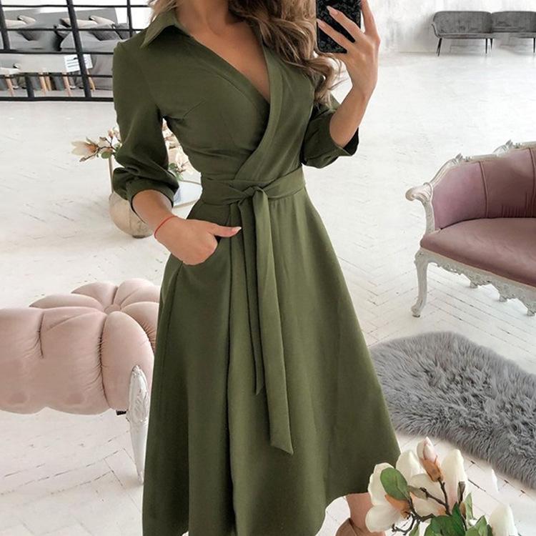 Женское Модное Платье Bodycon с V-образным вырезом и Принтом, Длинный Рукав 2025