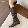 Pointed Toe Women High Boots Leather Knee High Flats Designer Shoes 2025 Trend Winter Classic Gladiator Motorcycle Botas Mujer