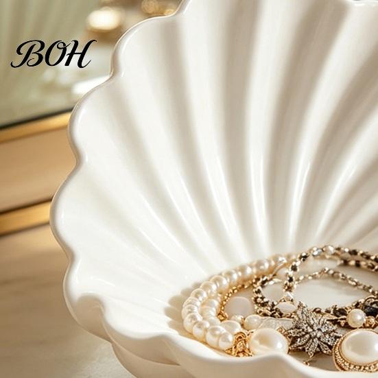 Ring Holder Dish White Shell Jewelry Dish, 3D Printed Holder, Decorative Key Tray for Rings Earrings Necklaces Large Capacity