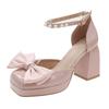 Sweet Bag Head Sandals Women's Spring and Summer New Fashion Bow Fairy Thick Heel Non-slip Mary Jane High Heels