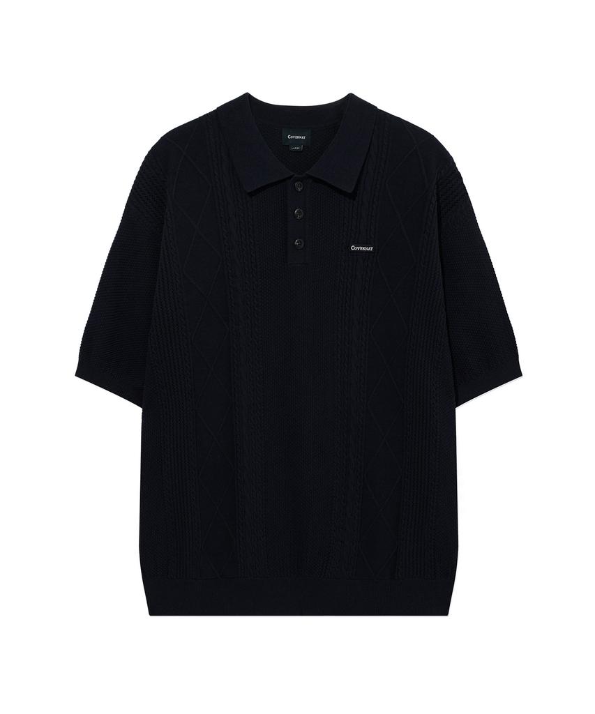 COVERNAT Small Authentic Scalloped Cable Half Knit Dark Navy