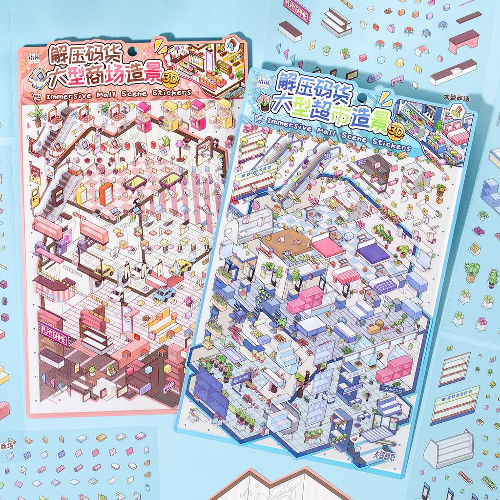 TIANZI Cartoon 3D Landscaping Stickers Miniature Scene DIY Kit 4/8 Pcs Cute Gift Hand Account Stacking And Pasting Cabin Scene