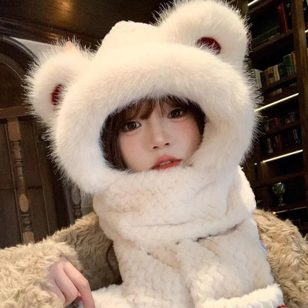 Soft Plush Integrated Cap Gloves Scarf High-Value Ear Protection Hat Winter Season