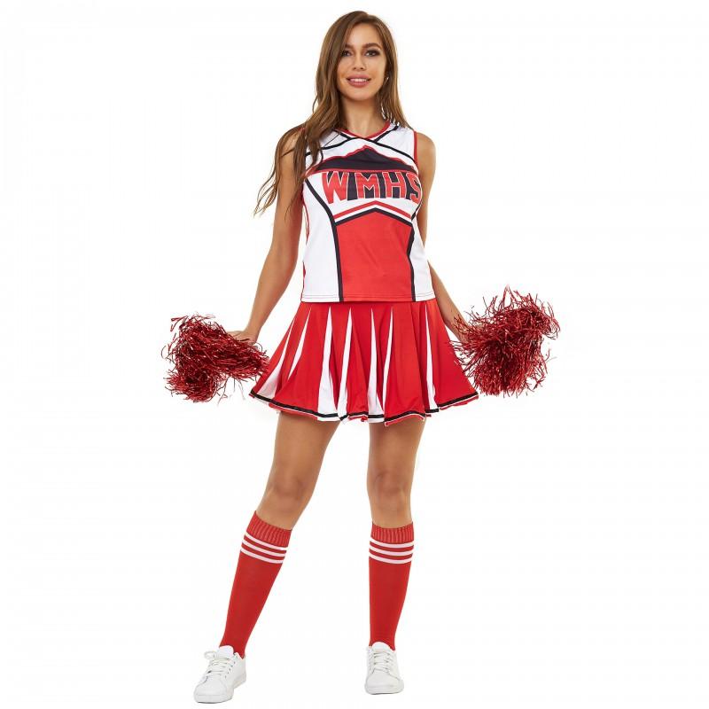 Womens Cheerleading Outfit Sexy Dance Performance Costume Milk Fabric Red XS-XL