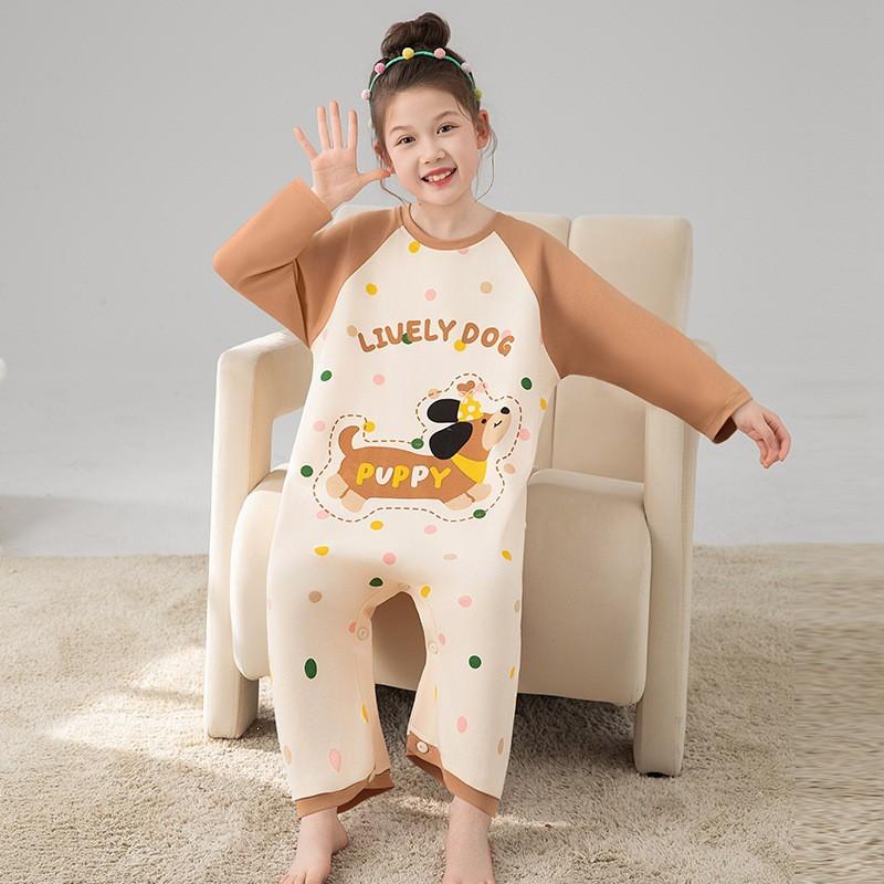 Cute Cartoon Cotton Pajamas Girls Long Sleeve One-Piece Sleepwear Loose Fit Home Outfit Fall