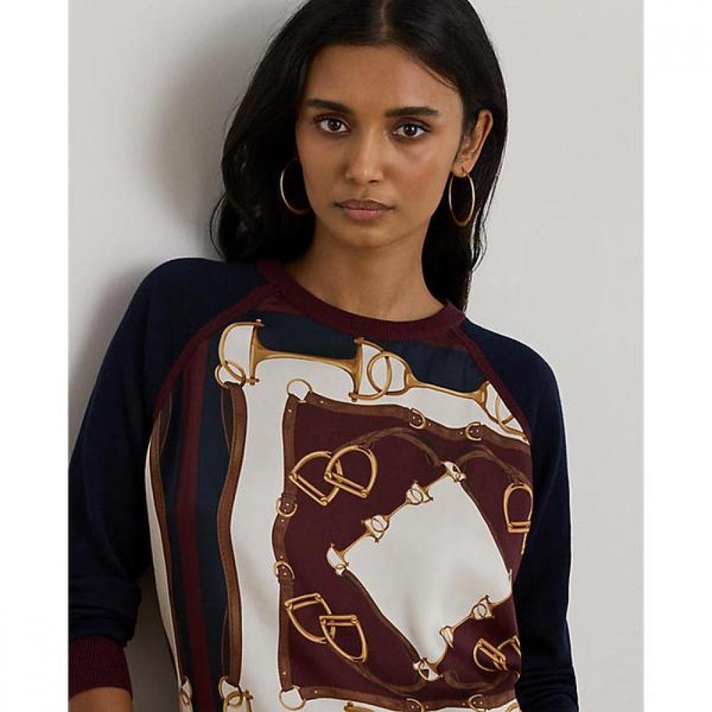 Lauren Ralph Lauren Equestrian Print Cotton Blend Sweater Wmlrswes6820
