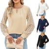 Women's Solid Lace Patchwork Long Sleeve Shirt Round Neck Hollow Long Sleeve Breatahble Casual Top Lightweight Soft Comfortable Fashion Shirt