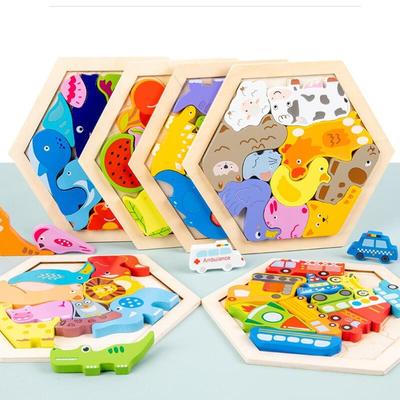 Деревянные 3D пазлы Монтессо развивающая игрушка Животные Транспорт Фрукты Тематическое когнитивное развитие Игра для мозга малыша Безопасная обучающая игрушка для детей