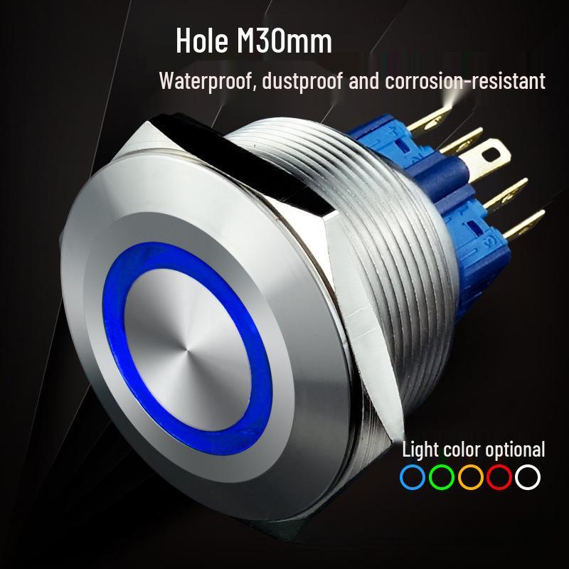 30mm Waterproof Stainless Steel LED Button Switch - Self-Reset/Self-Lock, 6 Pins