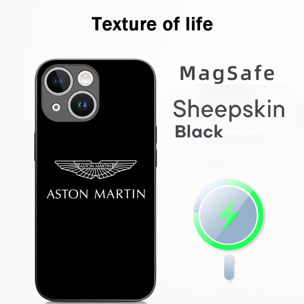 A-Aston M-artin логотип модный автомобильный логотип Чехол для телефона для iPhone 17 16 15 14 13 12 Plus Pro Max Высококачественный роскошный Magsafe Овечья кожа
