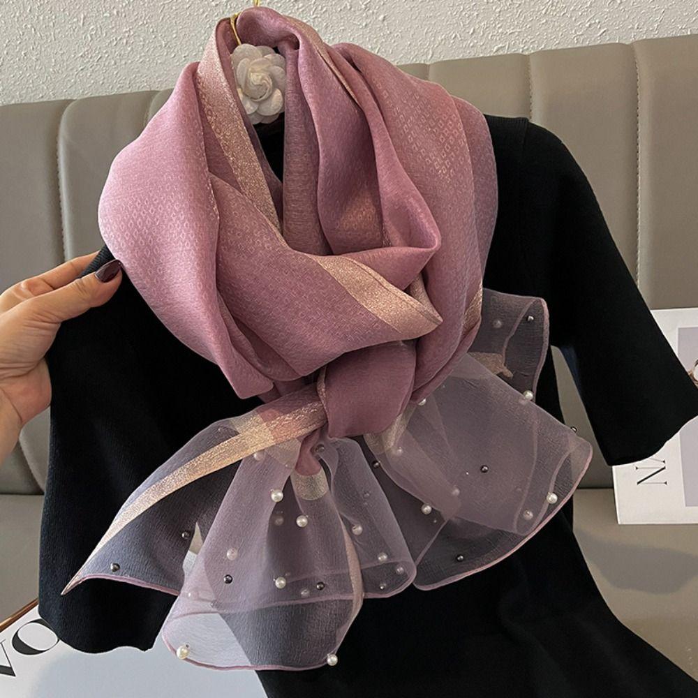 90x90cm Luxury Silk Scarf Pearl Beach Shawl Women Pearl Scarf