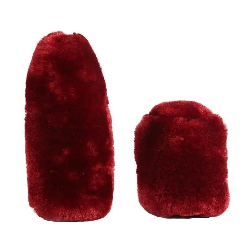 Solid Soft Warm Long Wool Fuzzy Steering Wheel Cover Handbrake Cover Gear Covers Car Accessory Sheep Fur Plush Protector Cover