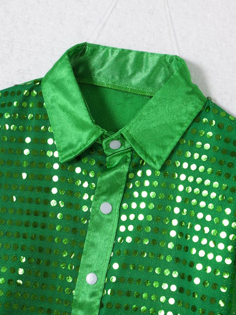 Kids Shiny Sequins Shirt Boys Children Hip-hop Jazz Dance Performance Shirt Stage Dance Blouse