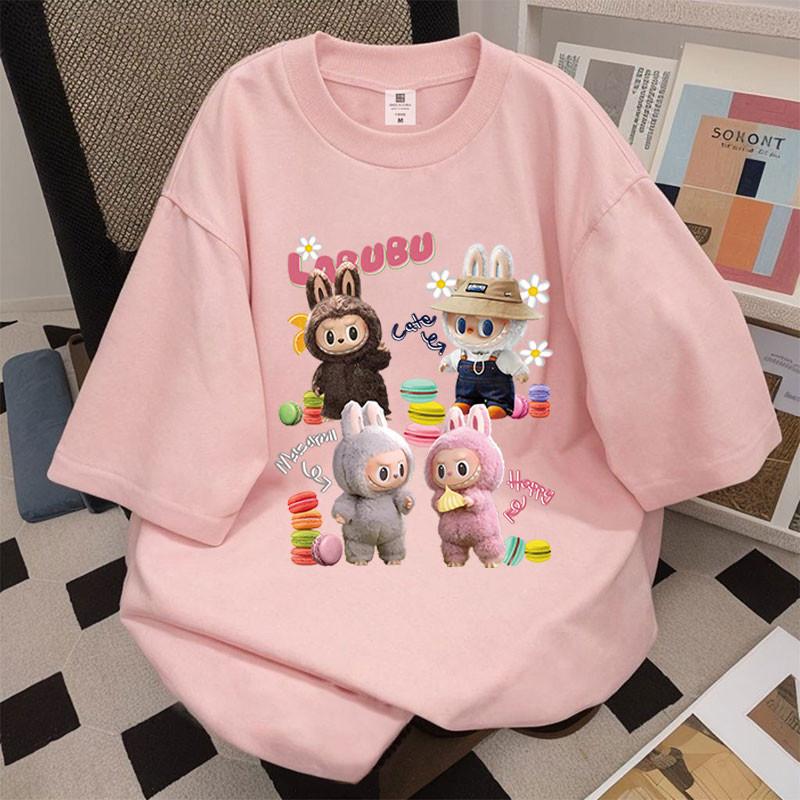 LABUBU Korean Oversize Short Sleeve T-shirt Summer Loose Unisex Tops Unique Blouse Baju Perempuan Murah Lengan Panjang Wanita Baggy