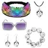 Повязка на голову с диско-шаром, Солнцезащитные очки, Ожерелье, Серьги, Подростковая Девочка, Костюм для Ролевой Игры