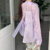 Back Split Lace-up Casual Loose Shirts Women Fashion New See Through Long Sleeve Women's Blouses Thin Breathable Sun Protection Office Lady Tops 26108