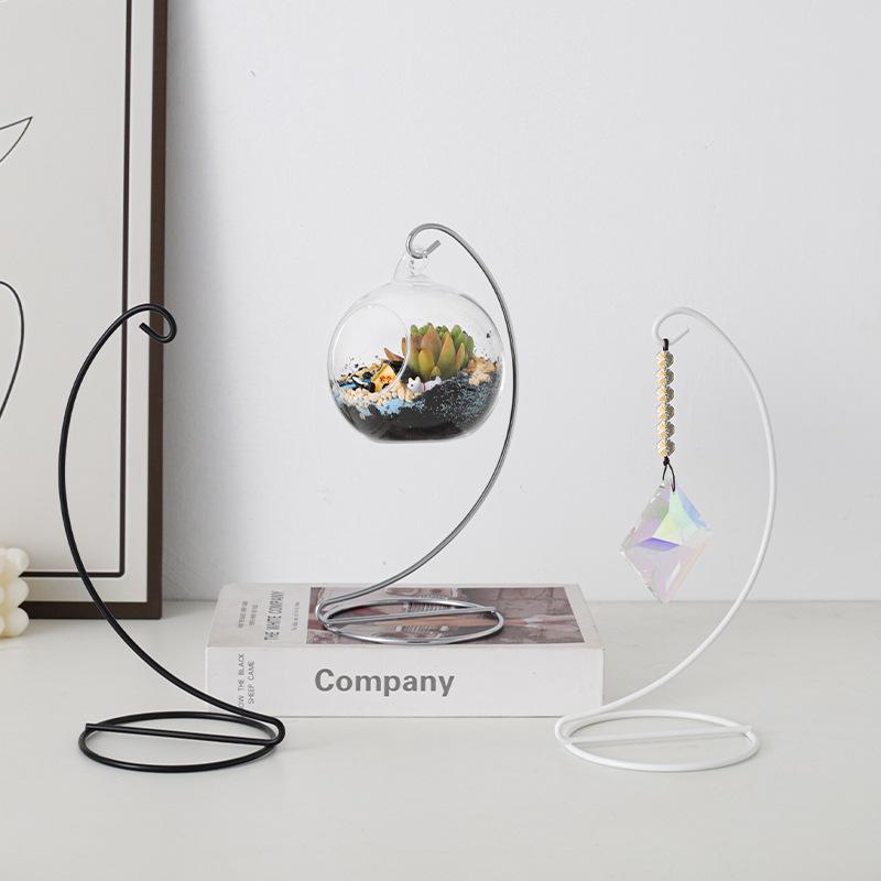 Modern Minimalist Hanging Glass Sphere with Iron Stand for Plants