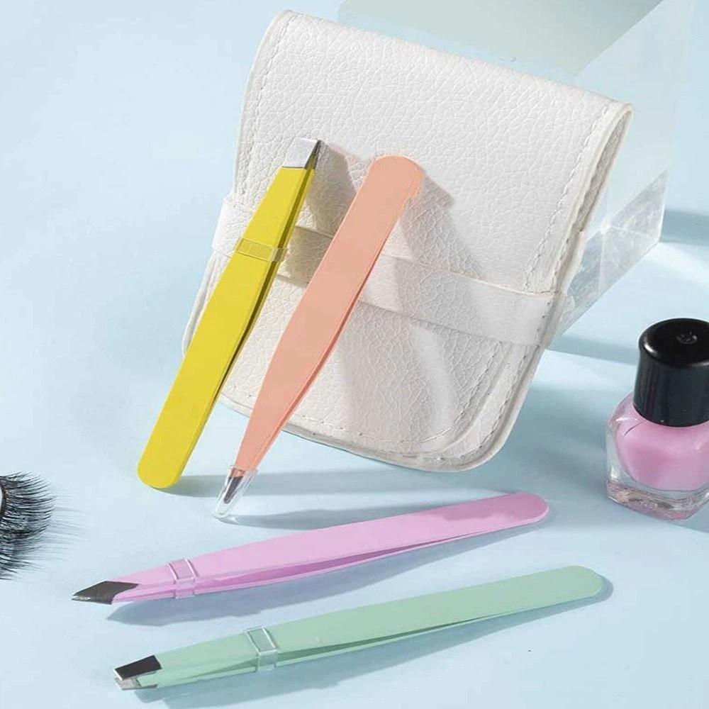 Пинцеты для бровей со скошенными кончиками против отпечатков пальцев, цветные, для удаления тонких волосков, для удаления волос на лице