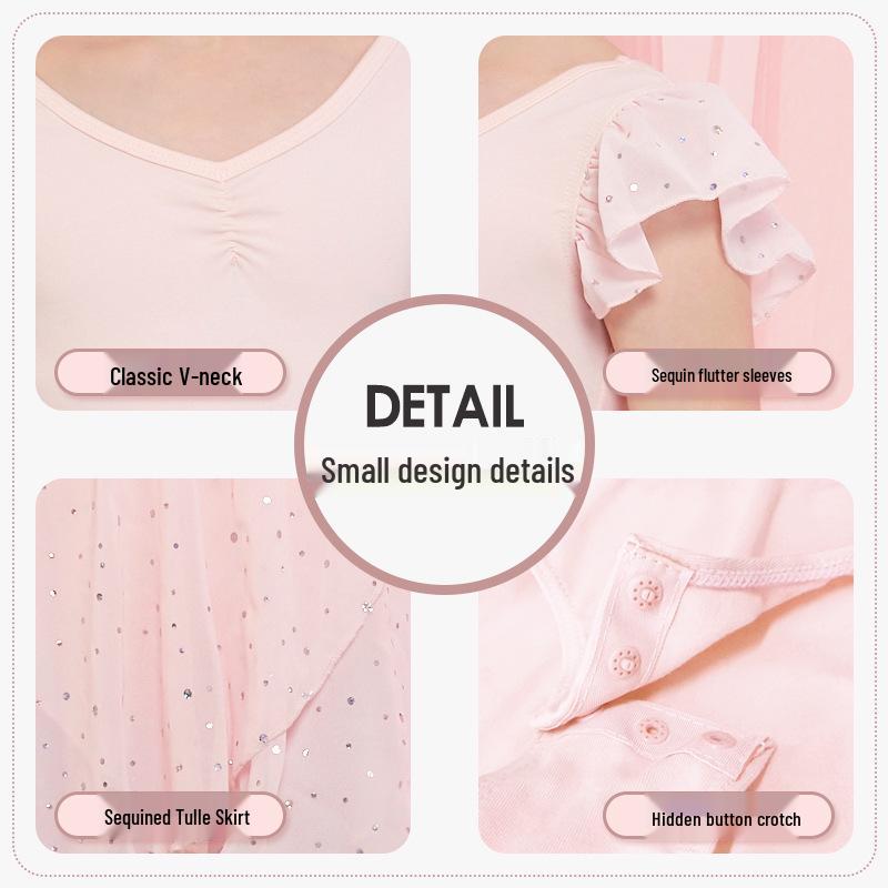 Girls' Summer Ballet Dance Dress - Short-Sleeved Toddler Chinese Skirt