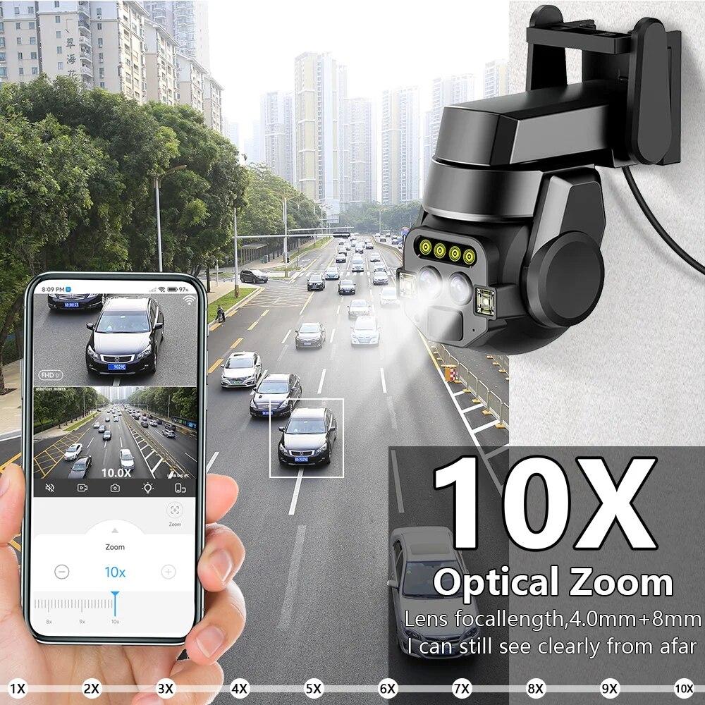 LS VISION EU Outdoor AI интеллектуальная WiFi камера с двумя объективами 10x Zoom 6MP цветная камера ночного видения высокой четкости IP66 водонепроницаемая