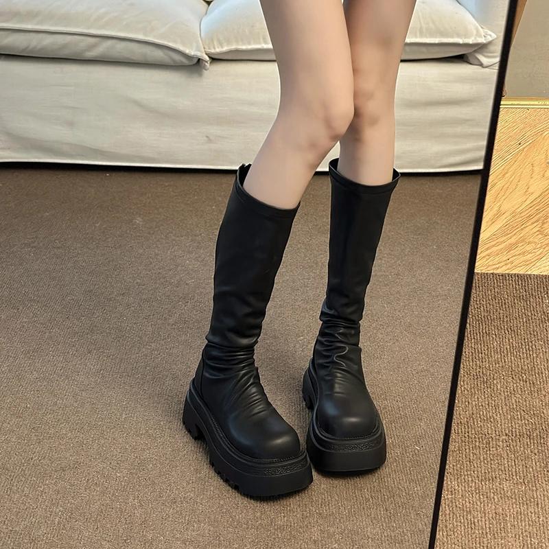 Женские сапоги на платформе до колена, модные, с молнией сзади, длинные, рыцарские, осенне-зимние, женские, на толстом каблуке