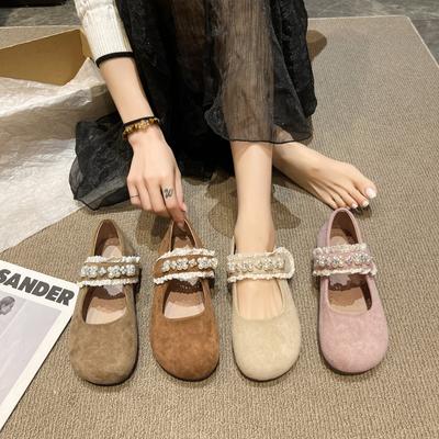 Универсальные однобортные туфли на плоской подошве со стразами и круглым носком, женские туфли на весну и осень 2025 года, юбка в стиле ретро с мягкой подошвой