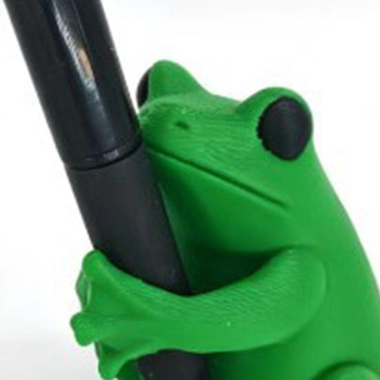 3D Printed Cute Frog Pen Holder, Bright Green Pen Stand with Pen-Grabbing Structure, Anti-Slip Desktop Organizer for Pens & Makeup Brushes, Creative