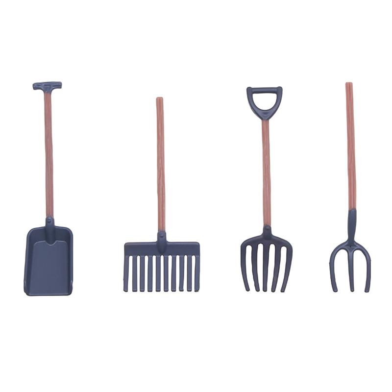 4Pcs 1:12 Gardening Tools Shovel Rake Hoes Model Farm Decor Toy Dollhouse Miniature Accessories