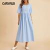 Summer Plus Size Women's Dress Loose Cotton Linen Round Neck Mid-Length Dresses
