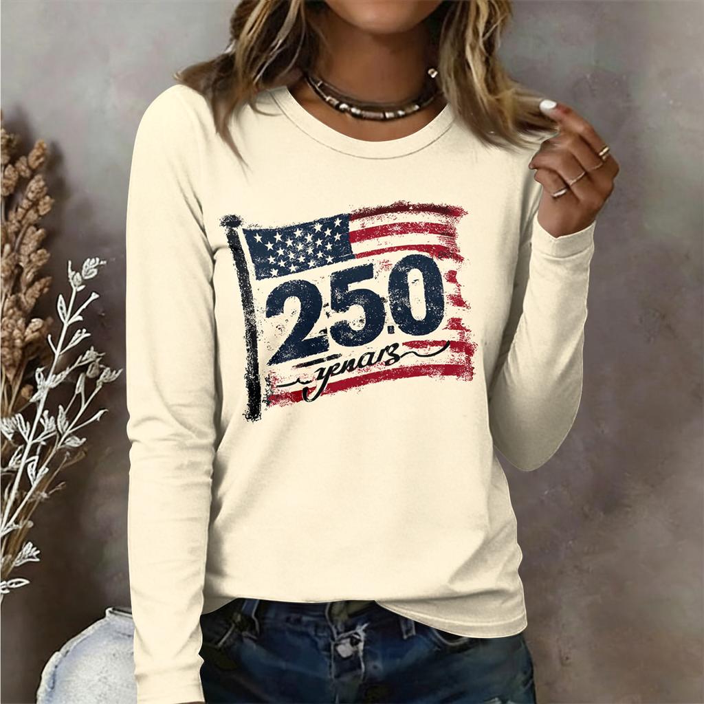 Женская рубашка с длинным рукавом Женская повседневная футболка с круглым вырезом и длинным рукавом с принтом