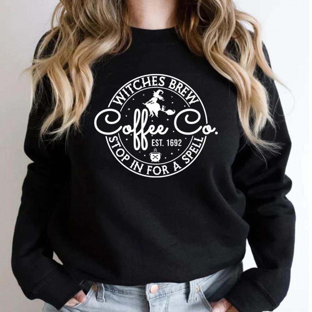 Witches Brew Coffee Co Sweatshirt Cute Halloween Shirt Womens Coffee Lover Sweatshirt Graphic Hoodies Halloween Witches Tops