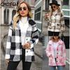 Модная женская осенне-зимняя куртка с лацканами, длинными рукавами, средней длины, в клетку, на одной пуговице, из двустороннего флиса, в стиле кэжуал